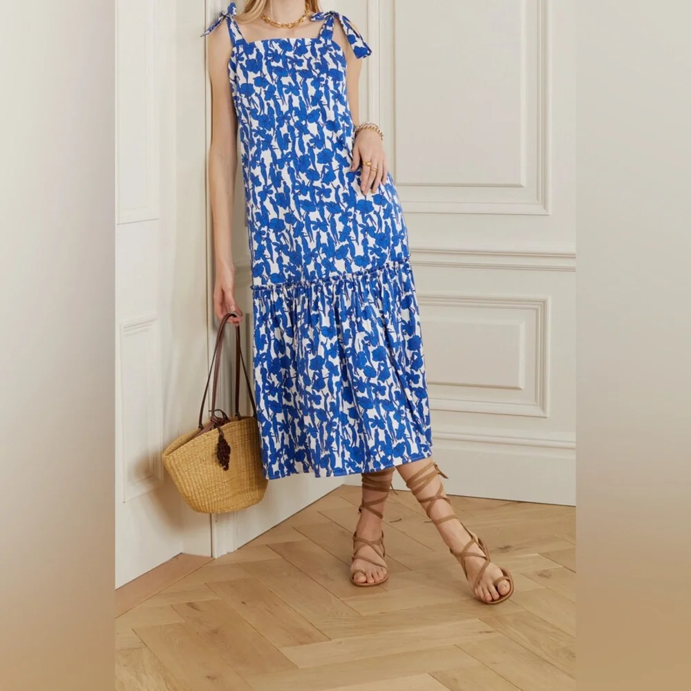 NWT $448 Tory Burch Drop Waist Shoulder Tie Dress
